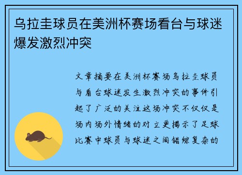 乌拉圭球员在美洲杯赛场看台与球迷爆发激烈冲突